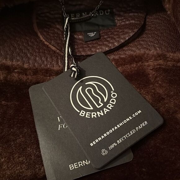 Bernardo Vegan Fur-Leather Jacket brown NWT XS $220 - Picture 6 of 6